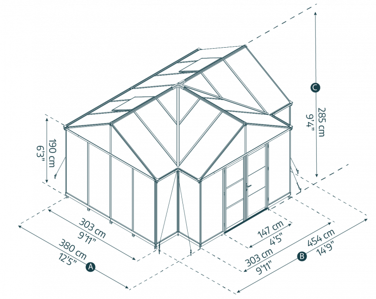 Victory Grand Garden Chalet 13' x 15' Greenhouse - Black Aluminium Frame & Clear Polycarbonate Panels - Nuovo Luxury - Canopies & Gazebos