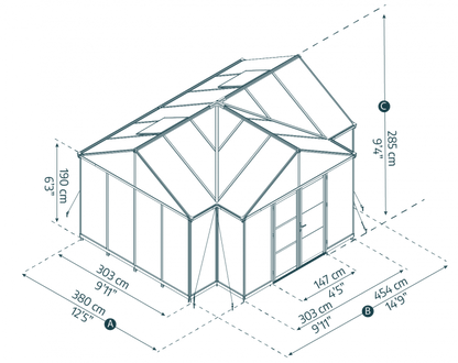 Victory Grand Garden Chalet 13' x 15' Greenhouse - Black Aluminium Frame & Clear Polycarbonate Panels - Nuovo Luxury - Canopies & Gazebos