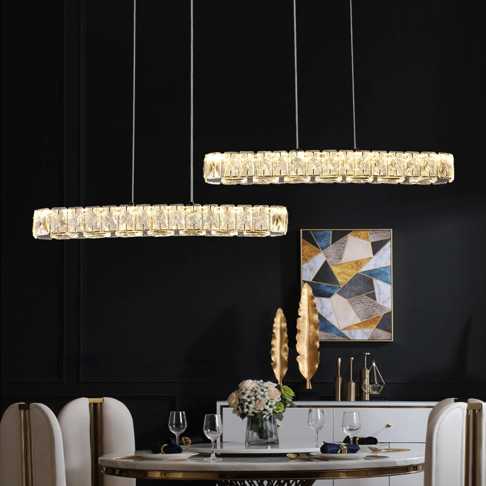 Vienna Signature Crystal Pendant – Modern Linear Ceiling Light - Nuovo Luxury - 