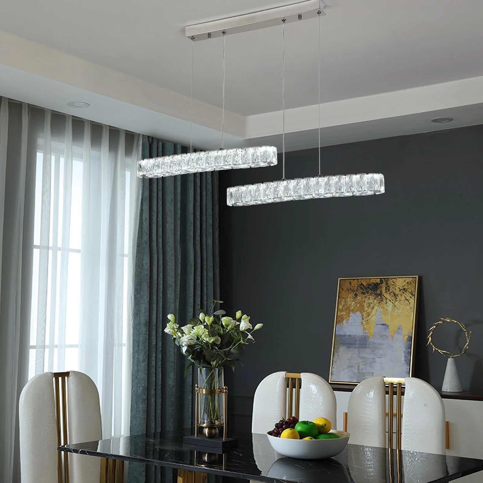 Vienna Signature Crystal Pendant – Modern Linear Ceiling Light - Nuovo Luxury - 