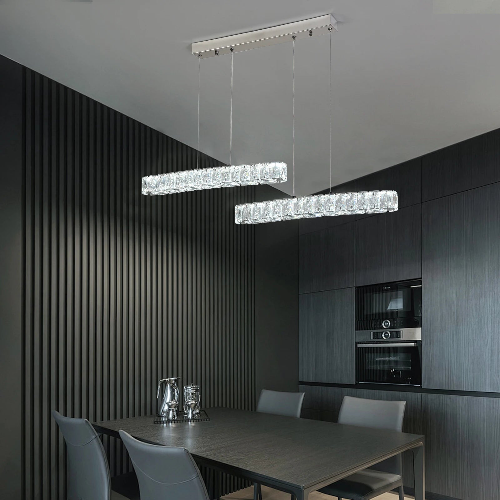 Vienna Signature Crystal Pendant – Modern Linear Ceiling Light - Nuovo Luxury - 