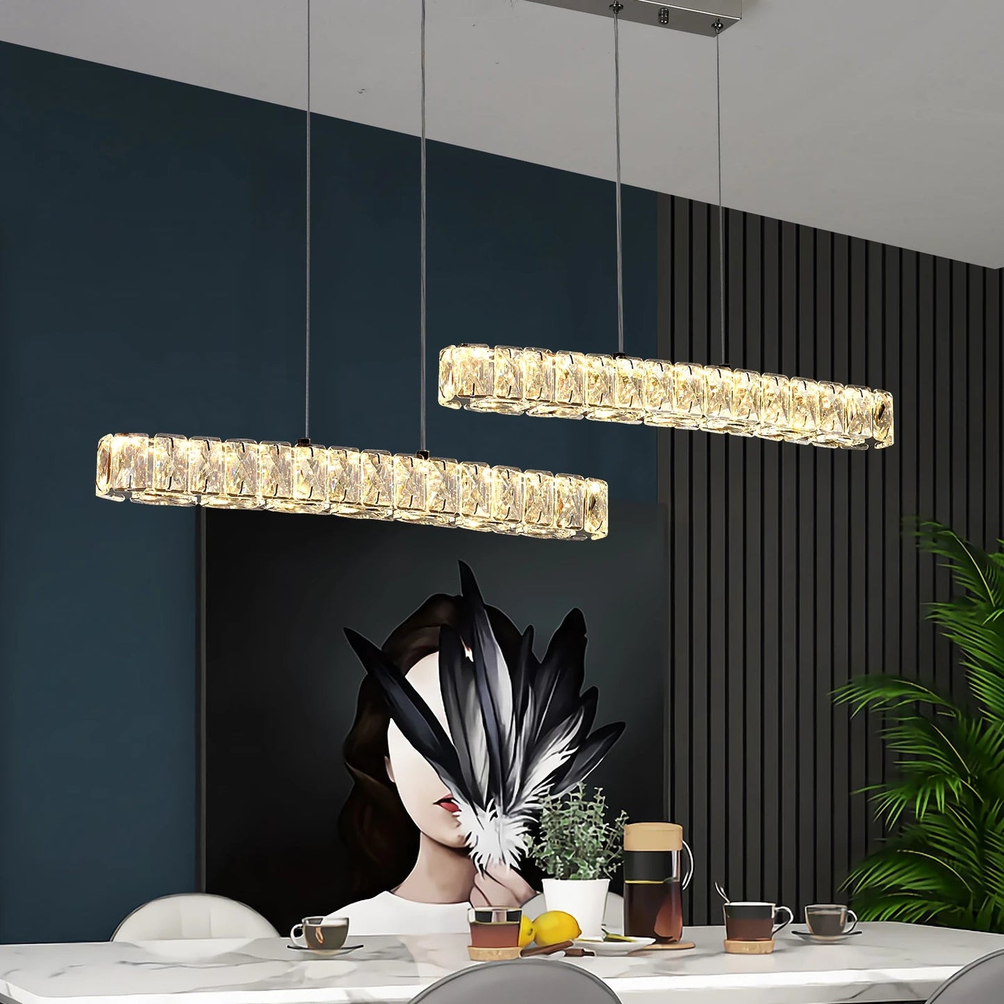 Vienna Signature Crystal Pendant – Modern Linear Ceiling Light - Nuovo Luxury - 