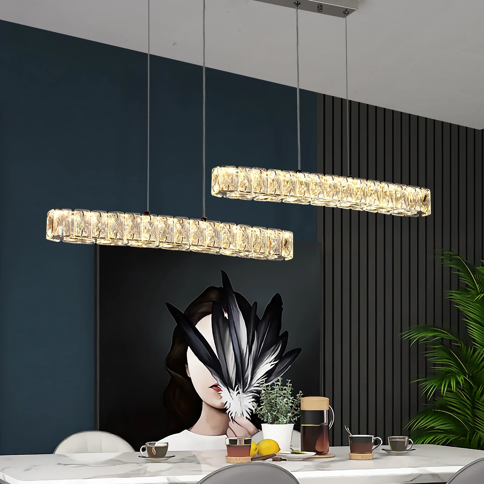Vienna Signature Crystal Pendant – Modern Linear Ceiling Light - Nuovo Luxury - 