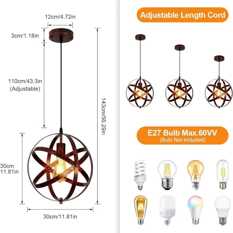 Vintage Orb Metal Pendant Light 30cm – Ceiling Pendant - Nuovo Luxury - Chandeller