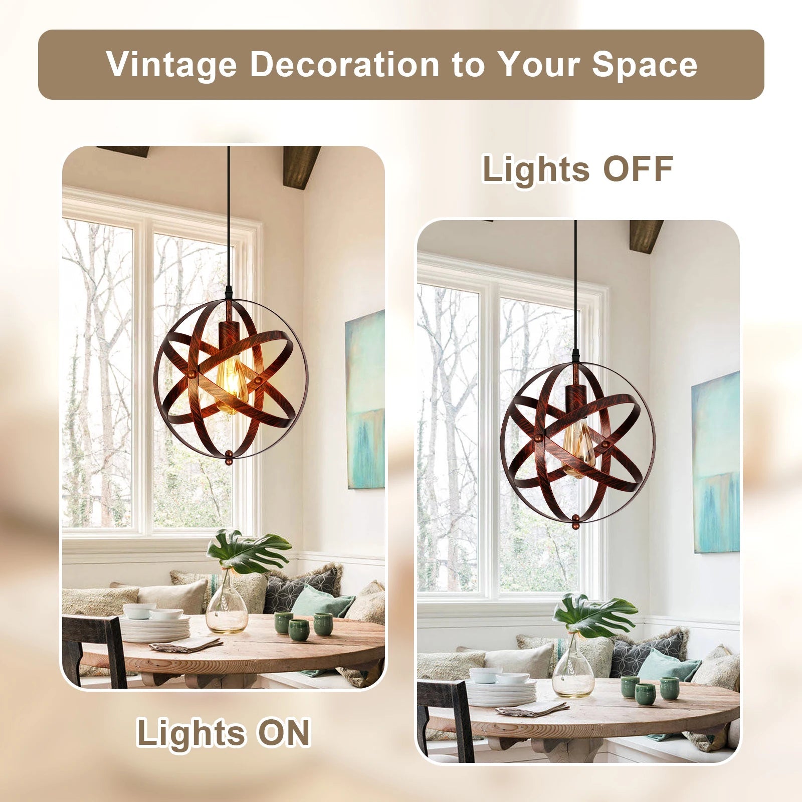 Vintage Orb Metal Pendant Light 30cm – Ceiling Pendant - Nuovo Luxury - Chandeller