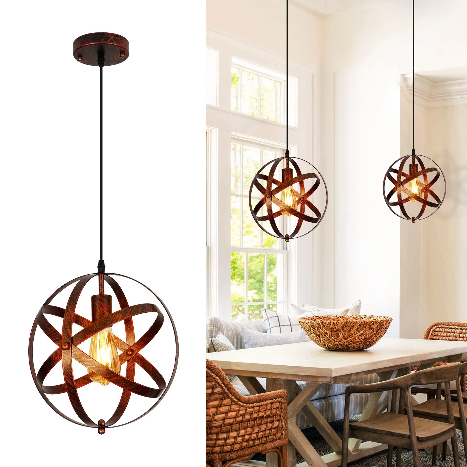 Vintage Orb Metal Pendant Light 30cm – Ceiling Pendant - Nuovo Luxury - Chandeller