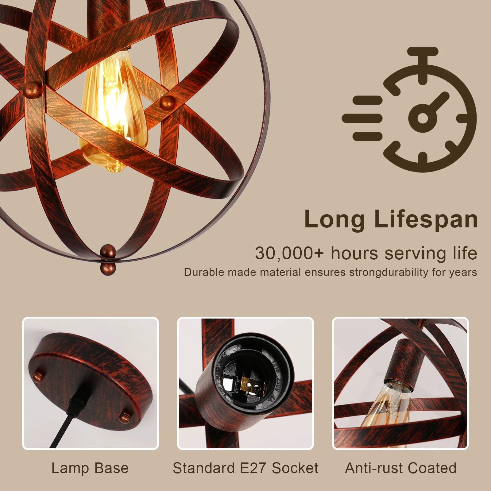 Vintage Orb Metal Pendant Light 30cm – Ceiling Pendant - Nuovo Luxury - Chandeller