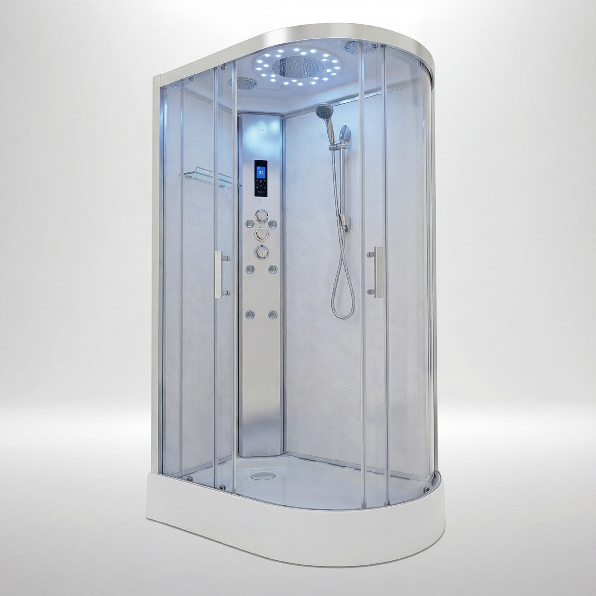 Platinum shower cabin 1200x800mm chrome frame with white carbon back wall