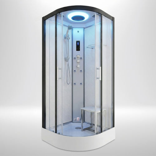 Premium Steam Shower 800x800mm - Black Frame / Clear Glass