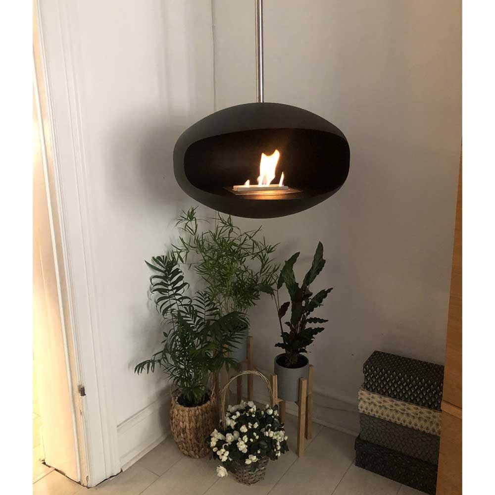Cocoon Aeris Smokeless Bioethanol Fire Black with Steel Mounting Pole - Nuovo Luxury - Ceiling - mounted Fireplace