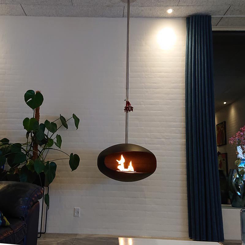 Cocoon Aeris Smokeless Bioethanol Fire Black with Steel Mounting Pole - Nuovo Luxury - Ceiling - mounted Fireplace
