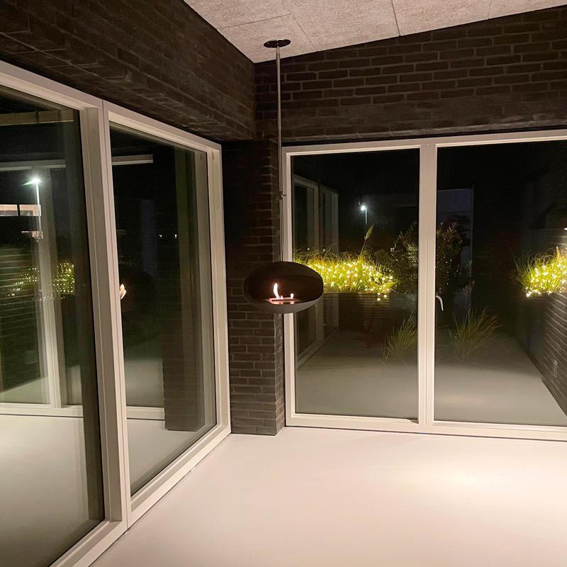 Cocoon Aeris Smokeless Bioethanol Fire Black with Steel Mounting Pole - Nuovo Luxury - Ceiling - mounted Fireplace