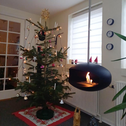 Cocoon Aeris Smokeless Bioethanol Fire Black with Steel Mounting Pole - Nuovo Luxury - Ceiling - mounted Fireplace