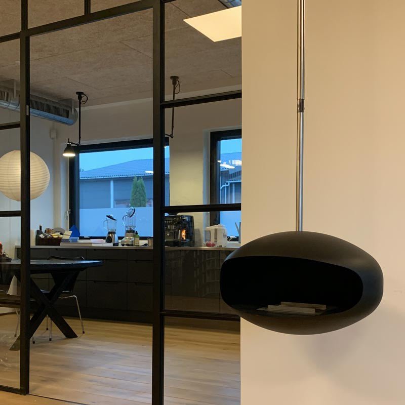 Cocoon Aeris Smokeless Bioethanol Fire Black with Steel Mounting Pole - Nuovo Luxury - Ceiling - mounted Fireplace
