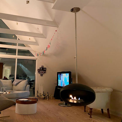 Cocoon Aeris Smokeless Bioethanol Fire Black with Steel Mounting Pole - Nuovo Luxury - Ceiling - mounted Fireplace