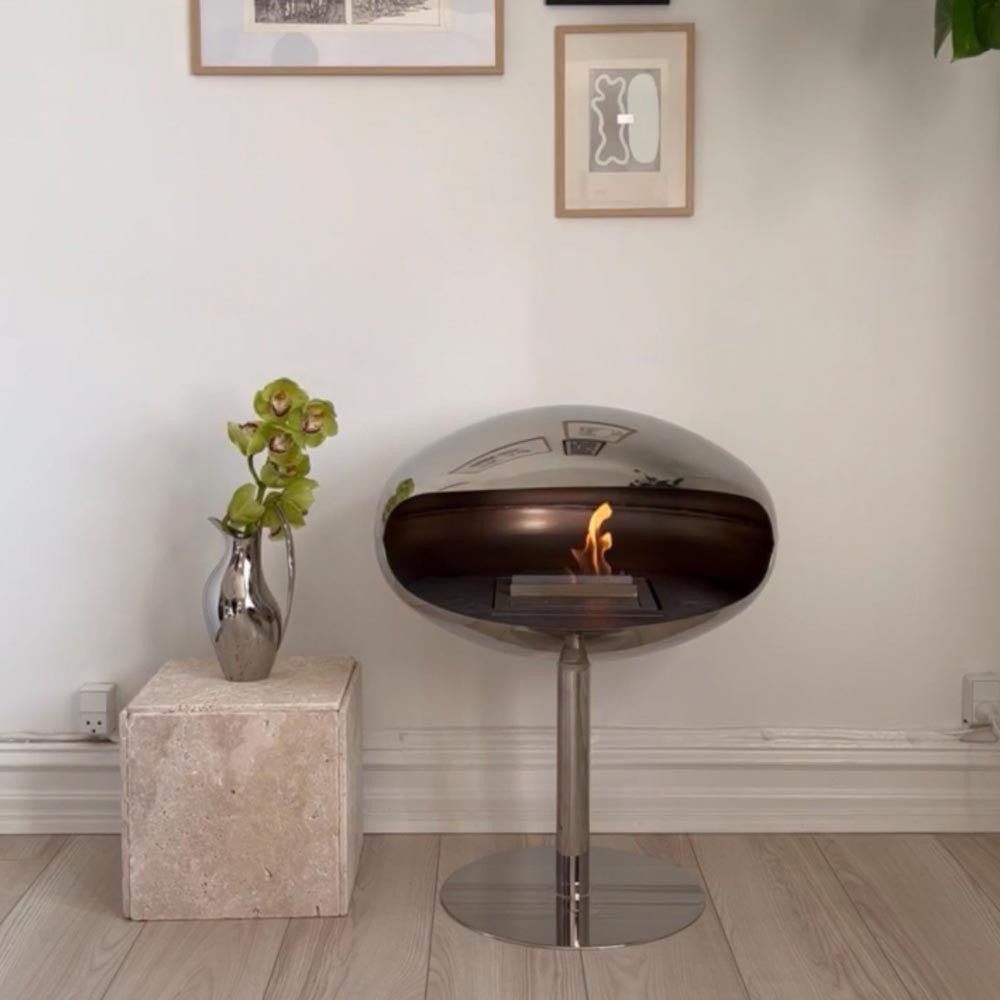 Cocoon Pedestal Smokeless Bioethanol Fire Polished Steel - Nuovo Luxury - Cocoon Fireplace
