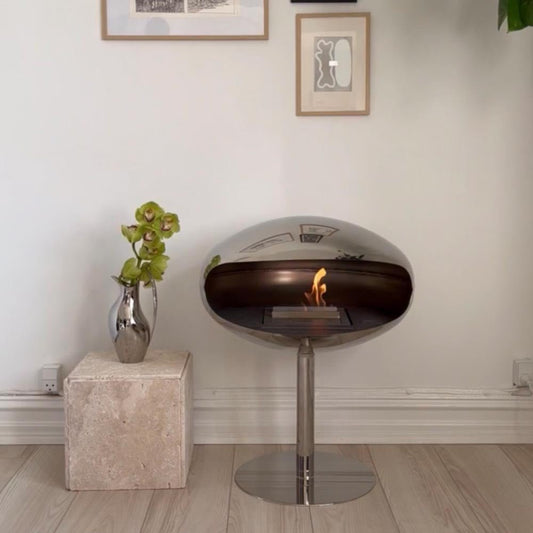 Cocoon Pedestal Smokeless Bioethanol Fire Polished Steel - Nuovo Luxury - Cocoon Fireplace