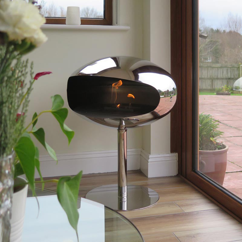 Cocoon Pedestal Smokeless Bioethanol Fire Polished Steel