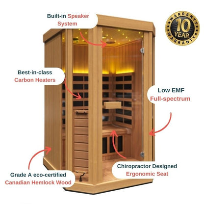 GH Vision T2 2 - Person Low EMF Full Spectrum Infrared Sauna - Nuovo Luxury - Indoor Infrared Sauna