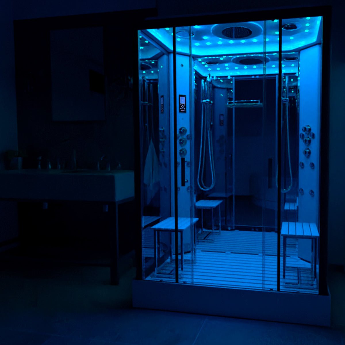 Insignia Platinum Black Framed 2 - Person Steam Shower Cabin 1400 x 900 - Nuovo Luxury - Steam Shower