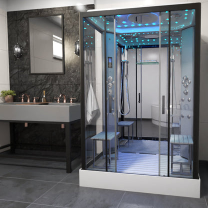 Insignia Platinum Black Framed 2 - Person Steam Shower Cabin 1400 x 900 - Nuovo Luxury - Steam Shower