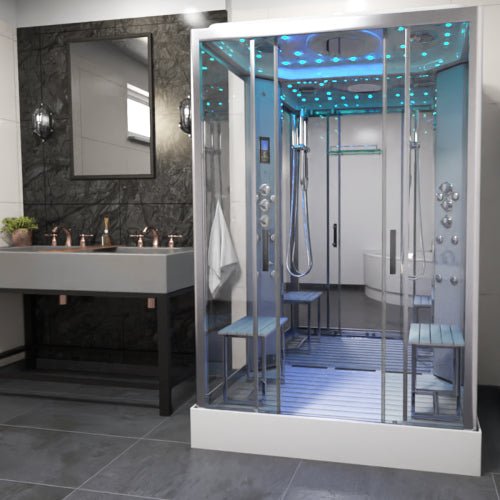 Insignia Platinum Chrome Framed Rectangular Twin Steam Shower Cabin 1400 x 900 - Nuovo Luxury - Steam Shower